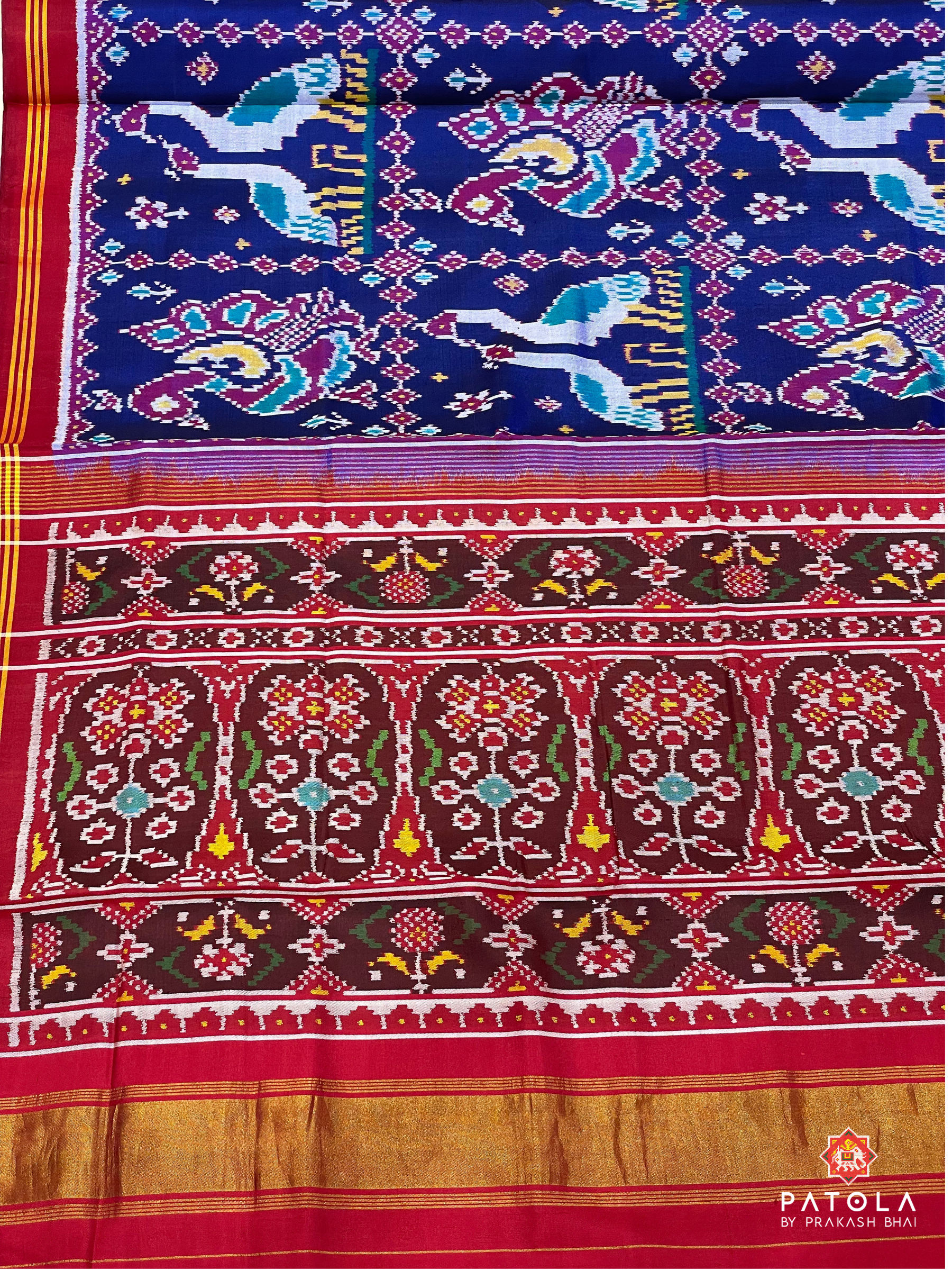 (Masterpiece) Swan & Peacock Figures Designer Semi Double Ikat Patola Saree